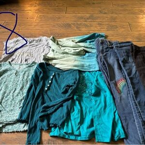 Teal and Blue Long Sleeve Tops and Jeans Set